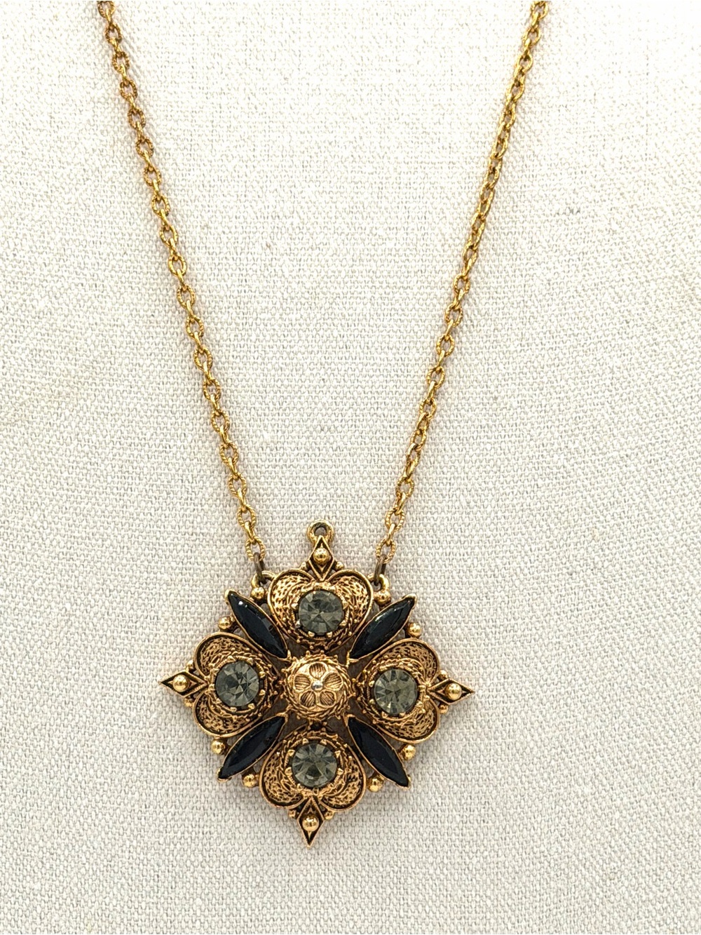 Florenza Vintage 40s-70s Victorian Revival Maltese Cross & Heart necklace - Picture 5 of 6